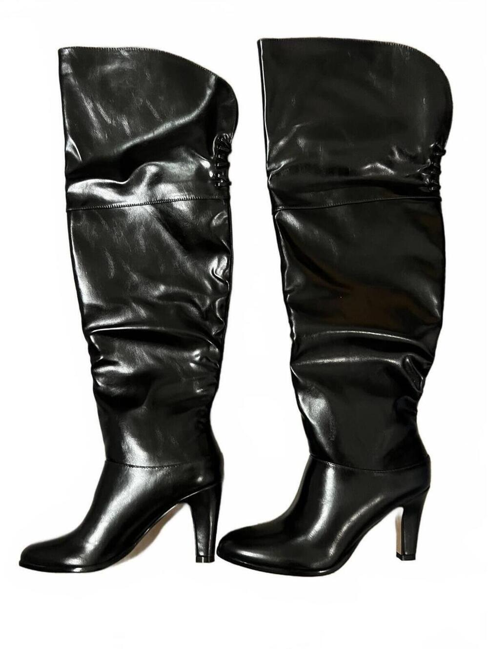 Black Knee-High Pointed Toe Heeled Boots